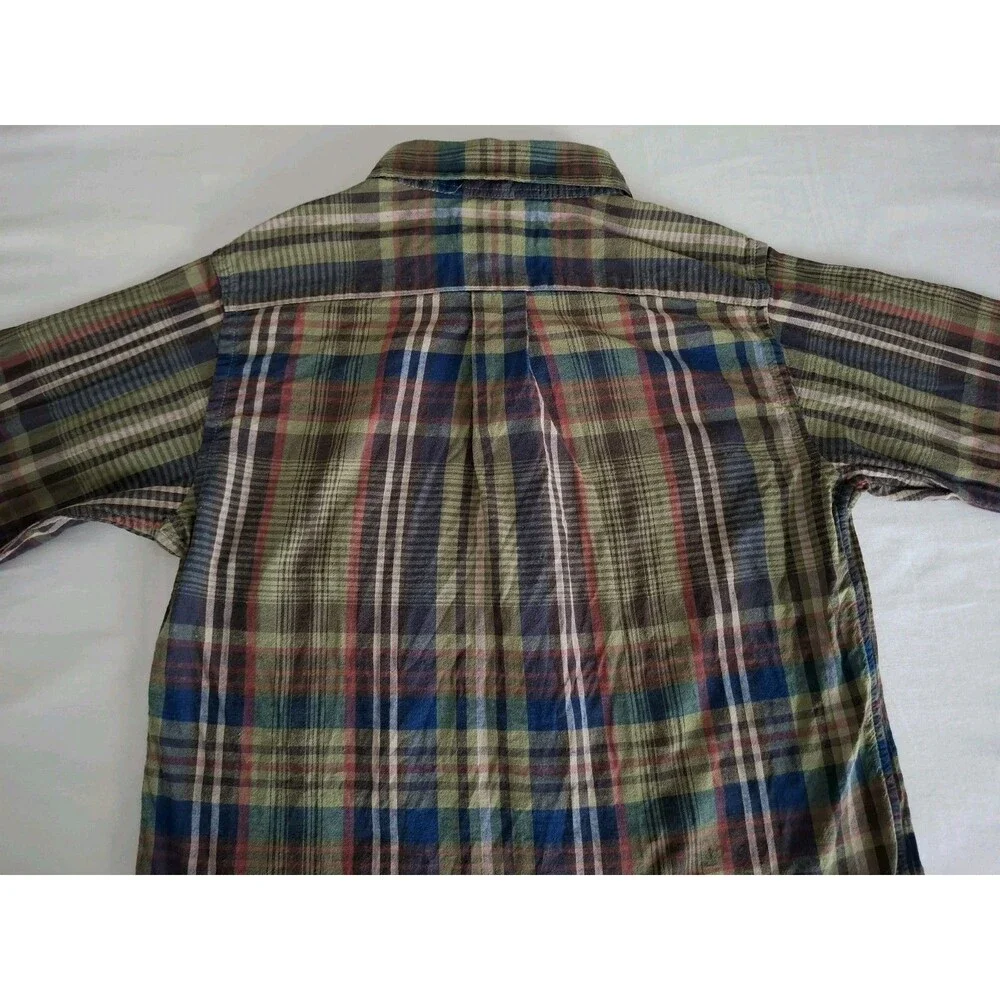 Vtg Ralph Lauren Madras Plaid Button Down Shirt Boys LS Fall Preppy EUC